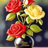 White and Red Roses Vase Diamond Painting