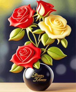 White and Red Roses Vase Diamond Painting