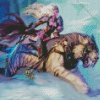 Woman Riding Saber Toothed Cat Diamond Painting