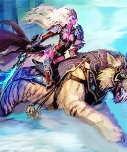 Woman Riding Saber Toothed Cat Diamond Painting