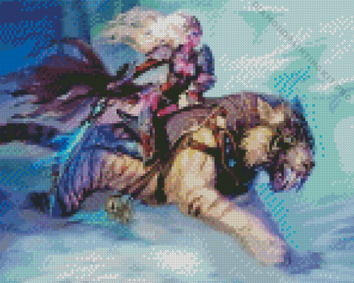 Woman Riding Saber Toothed Cat Diamond Painting