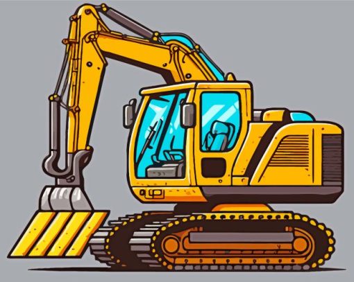 Yellow Excavator Illustration Diamond Painting