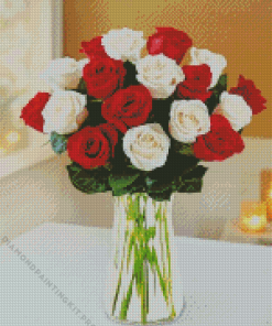 Shiny White and Red Roses Diamond Painting