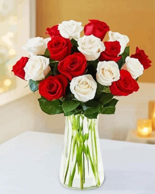 Shiny White and Red Roses Diamond Painting