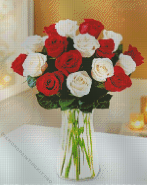 Shiny White and Red Roses Diamond Painting