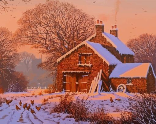 Barn in Snow Art Diamond Painting