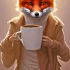 Fox Drinking Coffee Diamond Painting