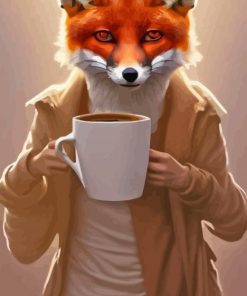 Fox Drinking Coffee Diamond Painting