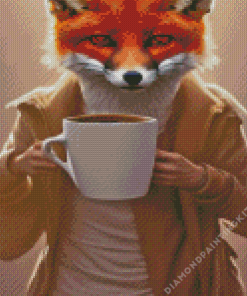 Fox Drinking Coffee Diamond Painting