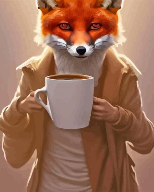 Fox Drinking Coffee Diamond Painting