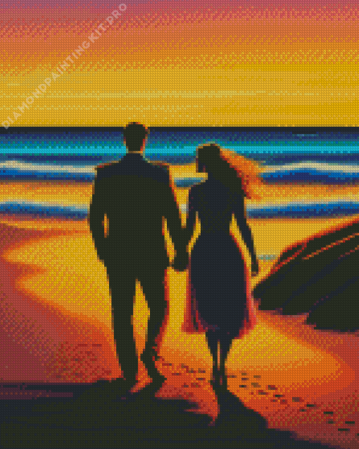 Couple Walking on Beach Diamond Painting