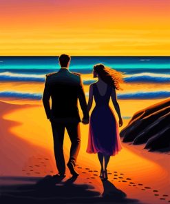 Couple Walking on Beach Diamond Painting