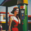 Lady at Filling Station Diamond Painting