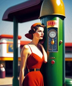 Lady at Filling Station Diamond Painting