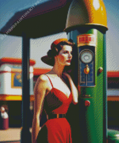 Lady at Filling Station Diamond Painting