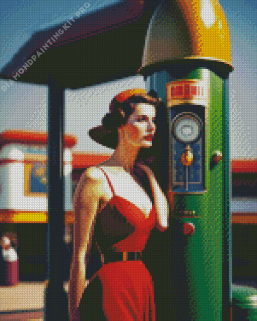 Lady at Filling Station Diamond Painting