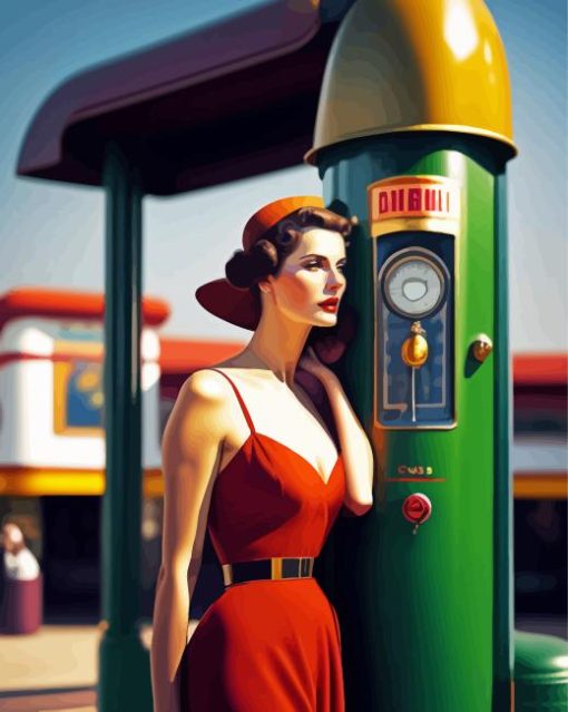 Lady at Filling Station Diamond Painting