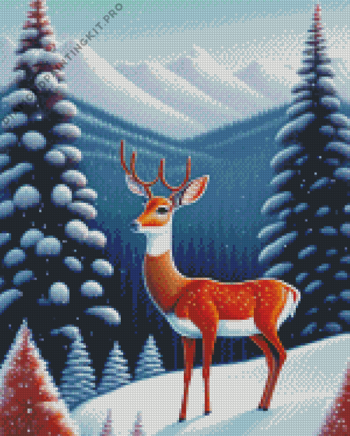 Deer in Snow Art Diamond Painting