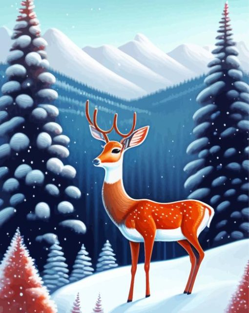 Deer in Snow Art Diamond Painting