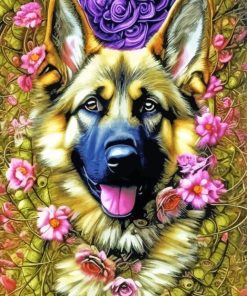 Floral Dog Diamond Painting