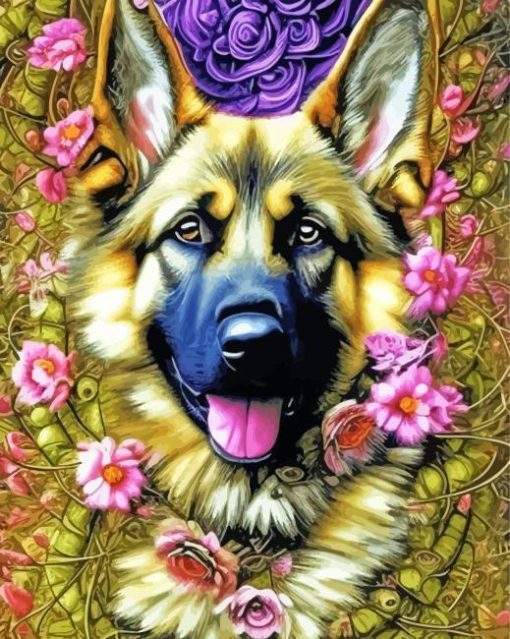 Floral Dog Diamond Painting