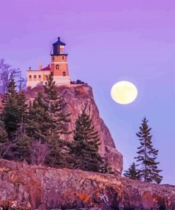 Full Moon Split Rock Lighthouse Diamond Painting