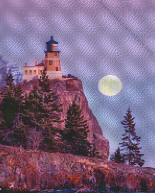 Full Moon Split Rock Lighthouse Diamond Painting