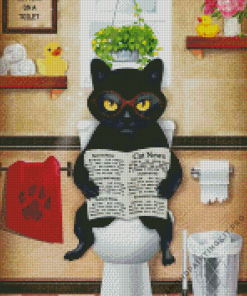 Mad Cat in a Toilet Diamond Painting