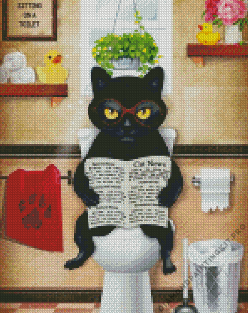 Mad Cat in a Toilet Diamond Painting