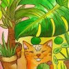 Monstera and Cat Diamond Painting