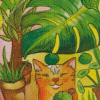 Monstera and Cat Diamond Painting