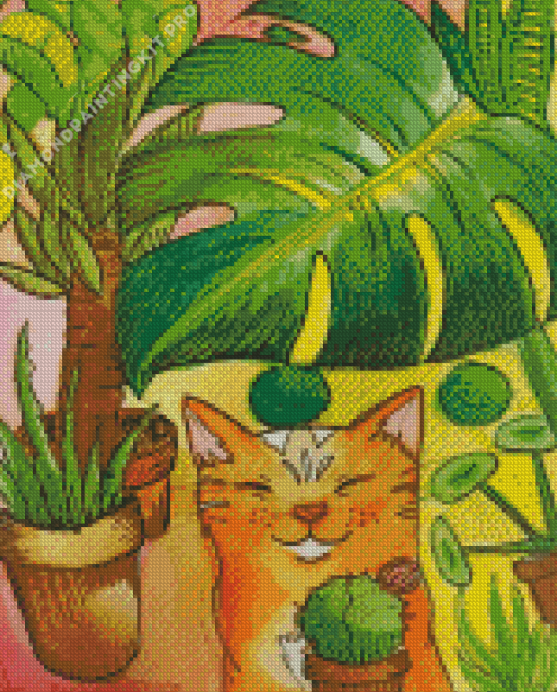 Monstera and Cat Diamond Painting