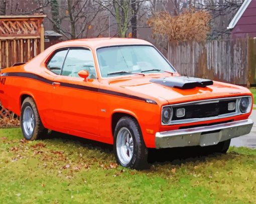 Orange Plymouth Duster Car Diamond Painting