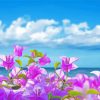 Purple Flowers With Seascape Diamond Painting