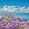 Purple Flowers With Seascape Diamond Painting