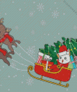 Santa Clause Cat in Sleigh Diamond Painting