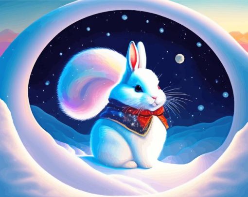 White Bunny in Snow Diamond Painting