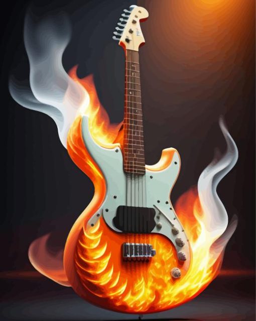 White Fire Guitar Diamond Painting