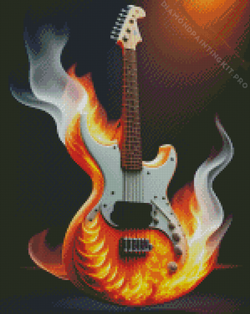 White Fire Guitar Diamond Painting