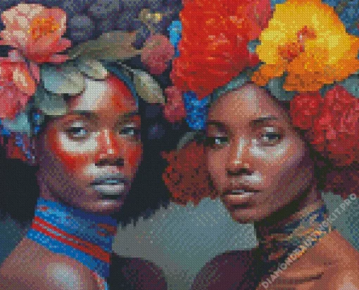 African Black Women Flowers Diamond Painting