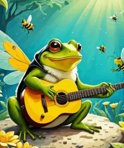 Bee Frog Playing Guitar Diamond Painting