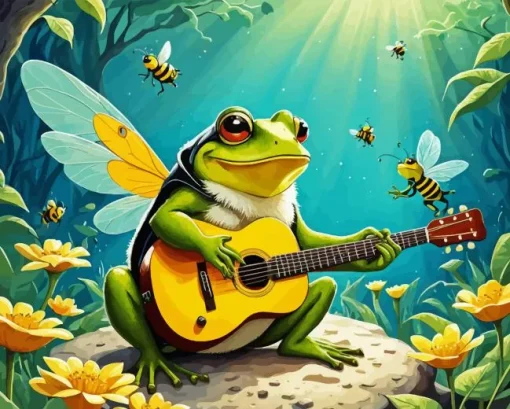 Bee Frog Playing Guitar Diamond Painting