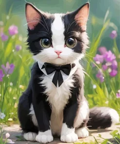 Cute Cat In Black Tie Diamond Painting