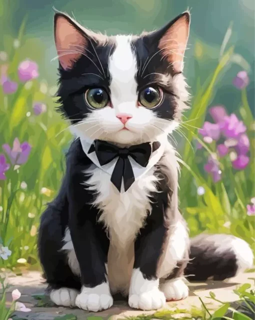 Cute Cat In Black Tie Diamond Painting