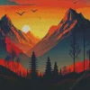 Illustration Mountain Sunrise Diamond Painting