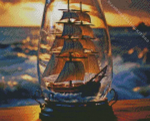 Pirate Ship In Bottle Diamond Painting