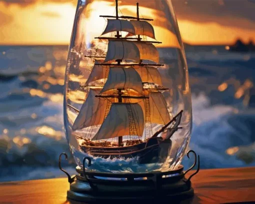 Pirate Ship In Bottle Diamond Painting