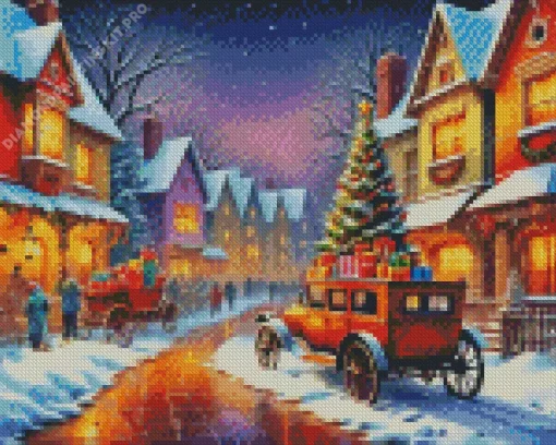 Vintage Merry Christmas Evening Diamond Painting