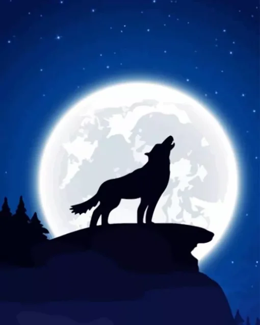 Wolf With Moon Silhouette Diamond Painting