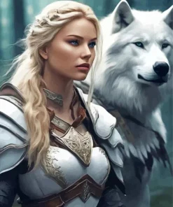 Aesthetic Female White Wolf Diamond Painting